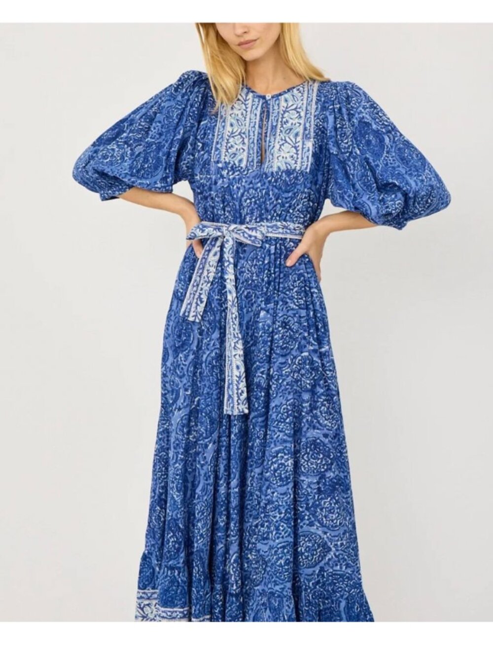 Marea By Liz Joy Delft Blue Maxi Dress 100% Cotton XS - Picture 7 of 8
